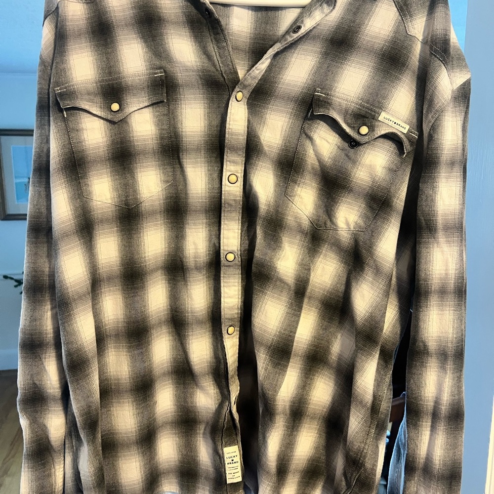 Lucky Brand Black and White Plaid Button Down Shirt